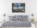 Palm Tree Art in Black Frame over a bed