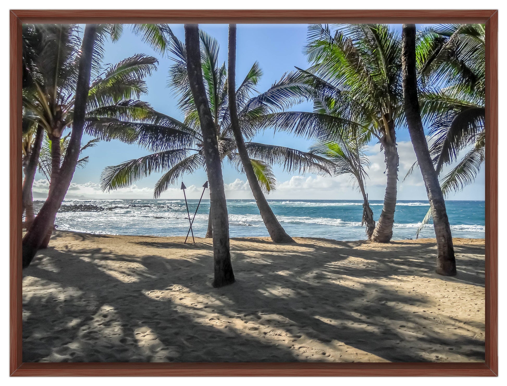 Grace Bay - Sand, Palms & Ocean -Canvas Wrap - Mahogany Frame