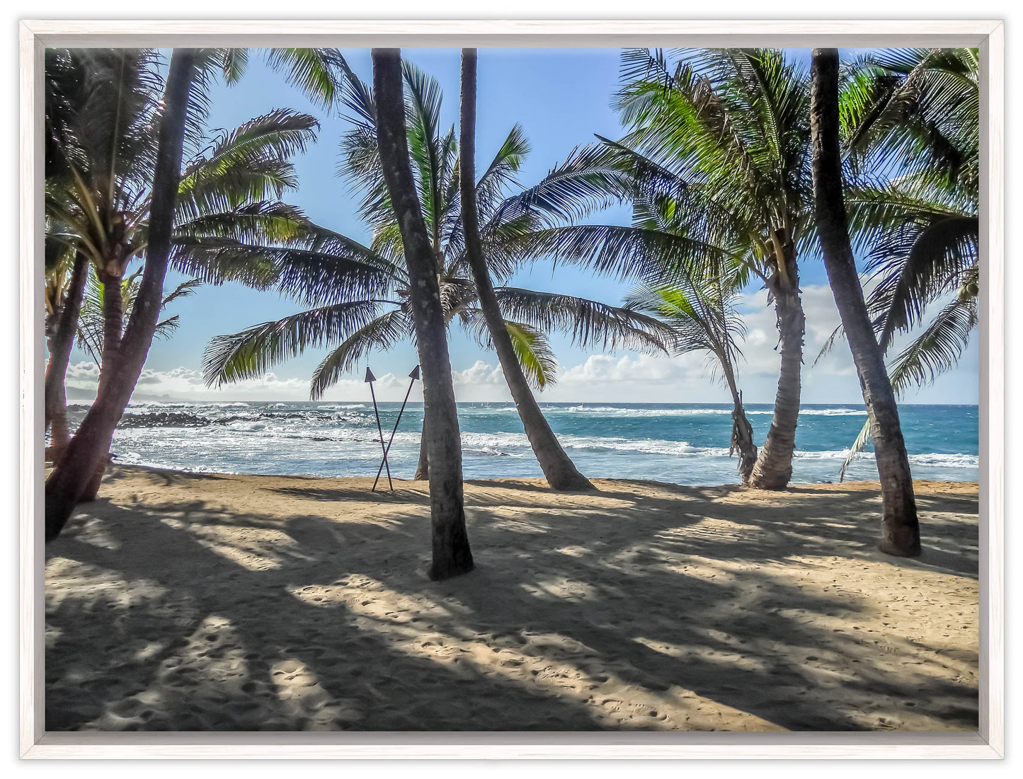 Grace Bay - Sand, Palms & Ocean -Canvas Wrap - White Frame