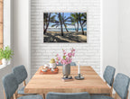 Palm Tree Art in White Frame over dining room table