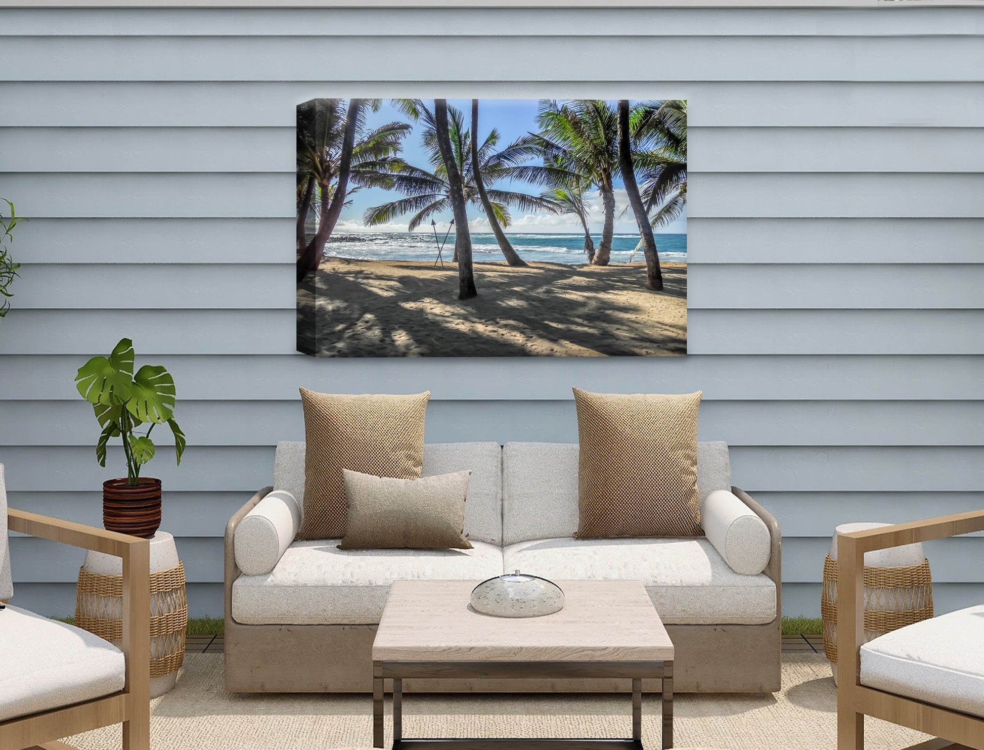 Grace Bay - Sand, Palms & Ocean -Canvas Wrap - Waterproof on Patio 1 Wall