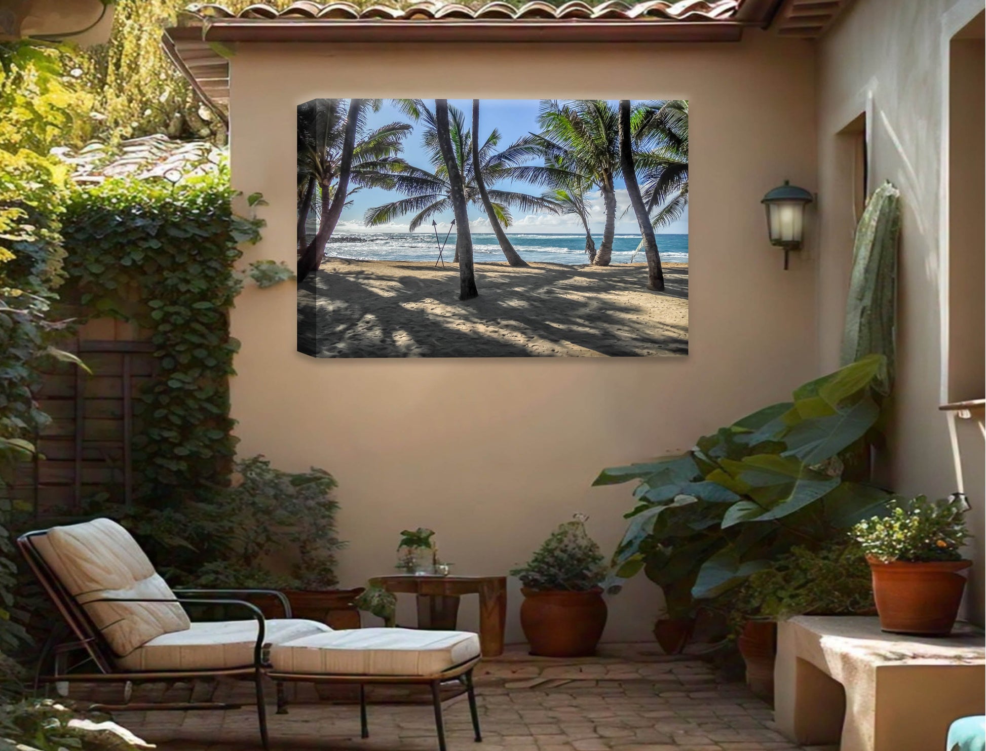 Grace Bay - Sand, Palms & Ocean -Canvas Wrap - Waterproof on Patio 4 Wall