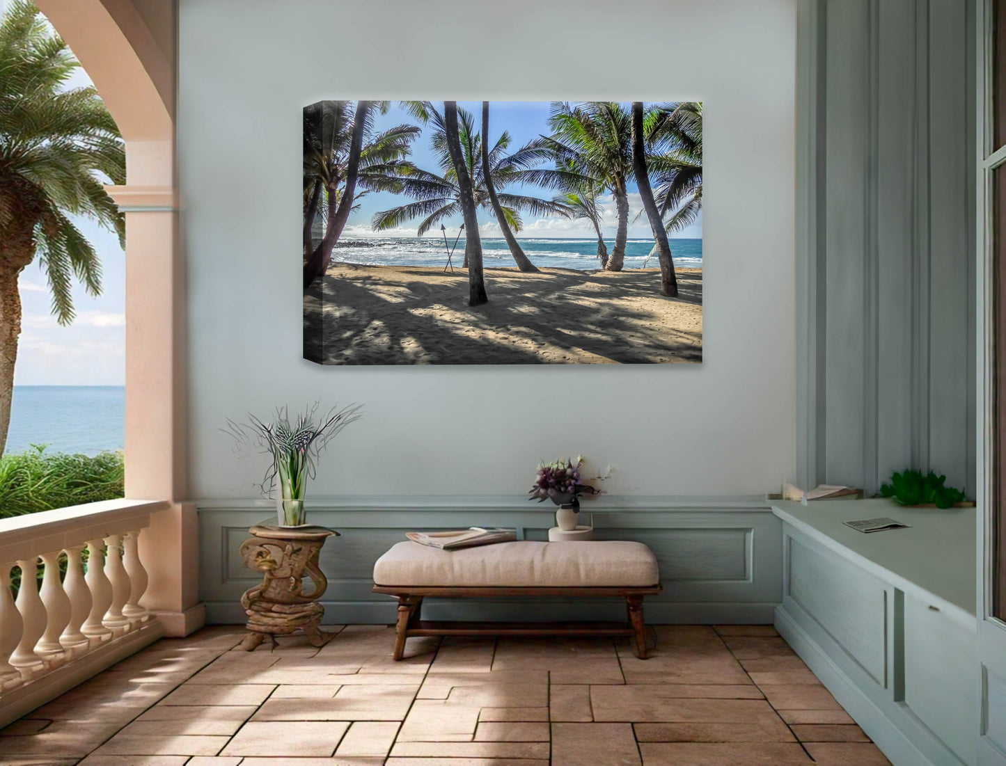 Grace Bay - Sand, Palms & Ocean -Canvas Wrap - Waterproof on Patio 5 Wall