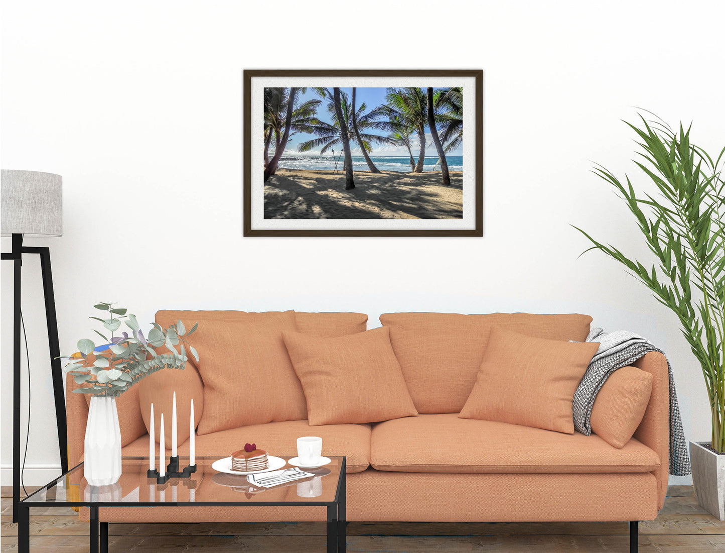 Grace Bay - Sand, Palms & Ocean -Framed Photo - Black on Living Room1 Wall-1