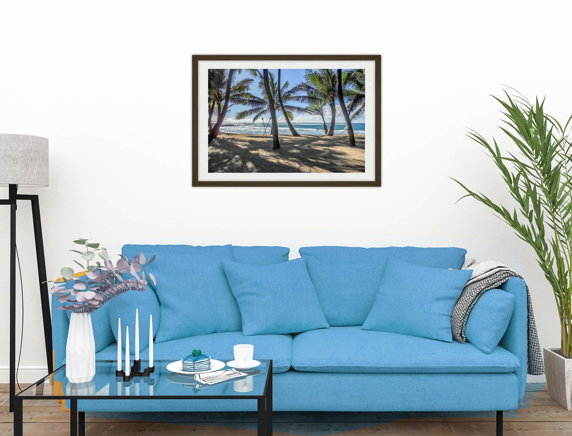 Grace Bay - Sand, Palms & Ocean -Framed Photo - Black on Living Room1 Wall-2