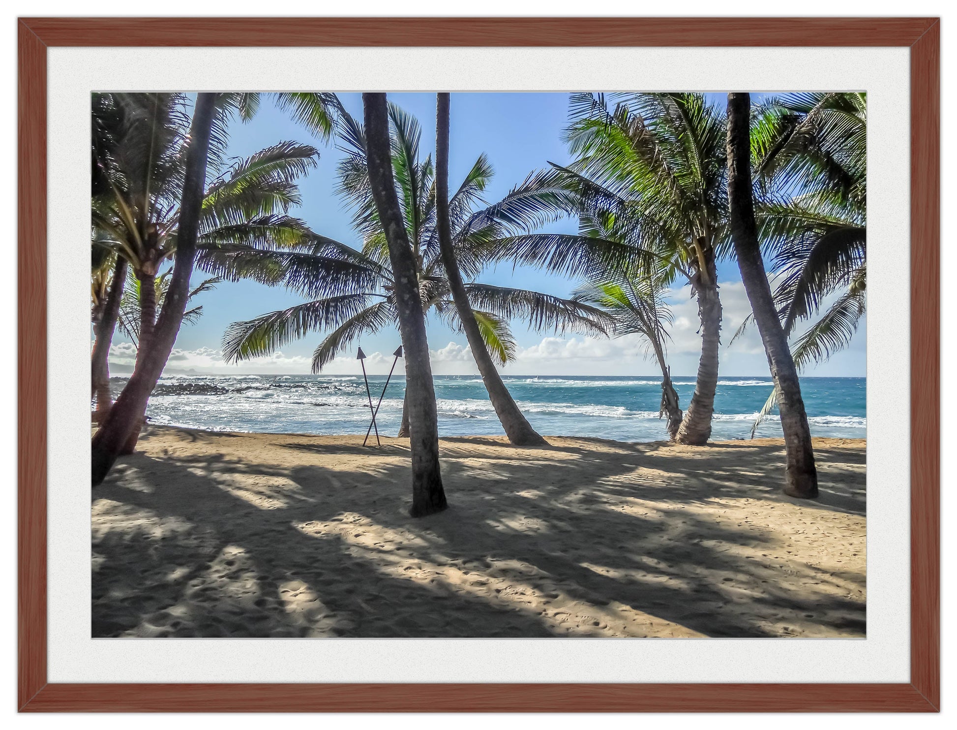 Grace Bay - Sand, Palms & Ocean -Framed Photo - Mahogany Frame