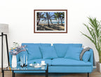 Palm Tree Art - Grace Bay - Sand, Palms & Ocean -Framed Photo - Mahogany on Living Room1 Wall-2