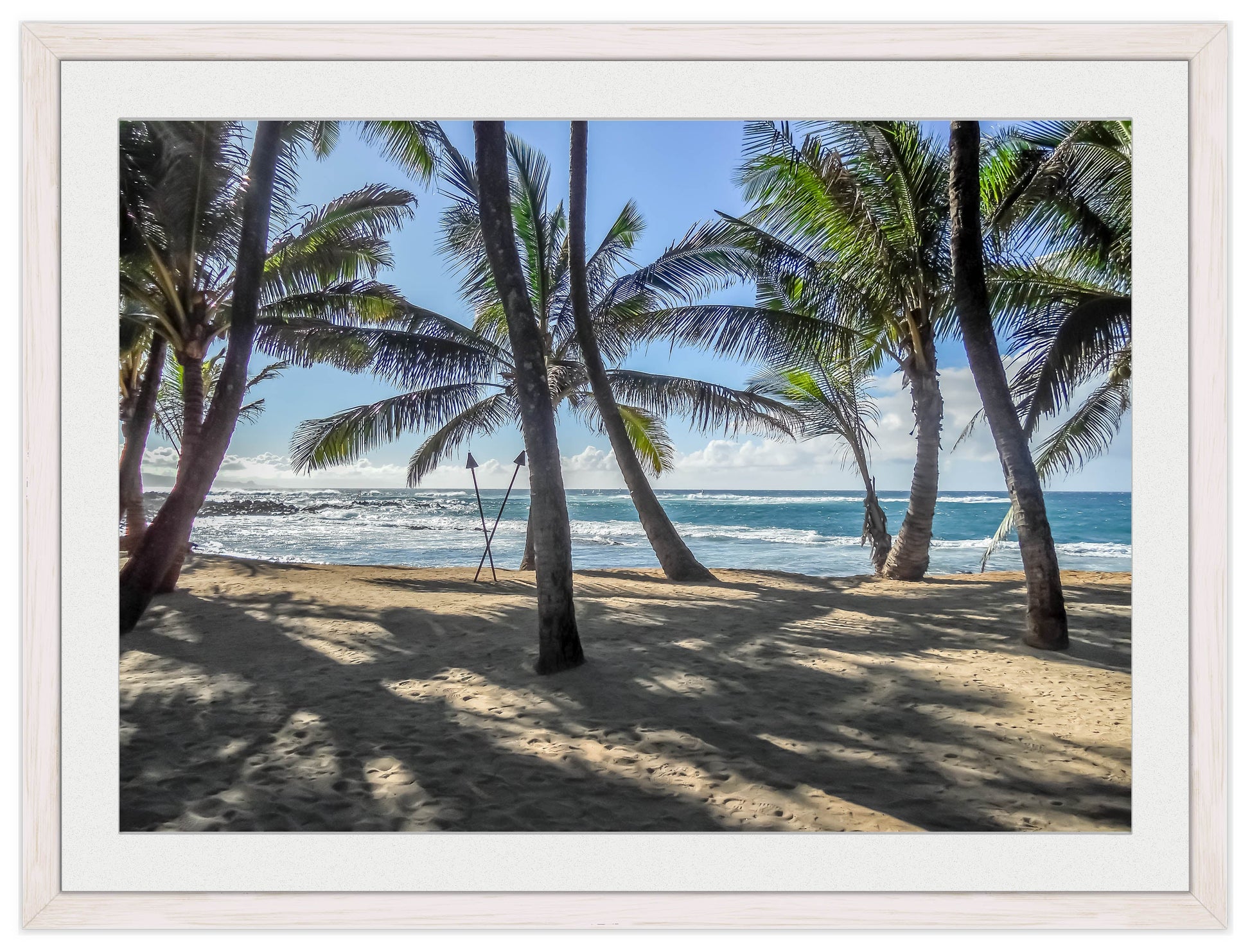 Grace Bay - Sand, Palms & Ocean -Framed Photo - White Frame