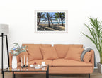 Palm Tree Art - Grace Bay - Sand, Palms & Ocean -Framed Photo - White on Living Room1 Wall-1