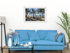 Palm Tree Art - Grace Bay - Sand, Palms & Ocean -Framed Photo - White on Living Room1 Wall-2