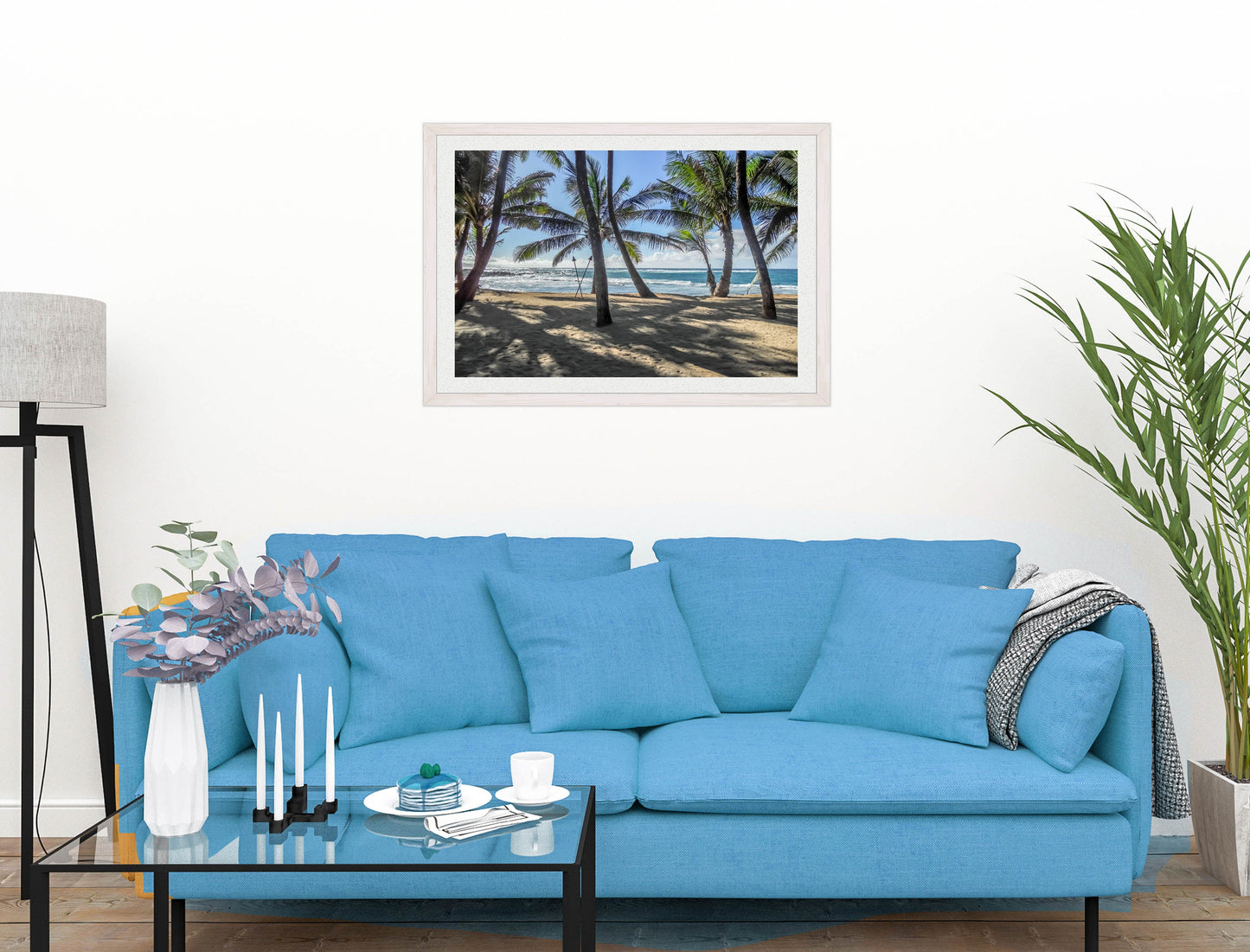 Grace Bay - Sand, Palms & Ocean -Framed Photo - White on Living Room1 Wall-2