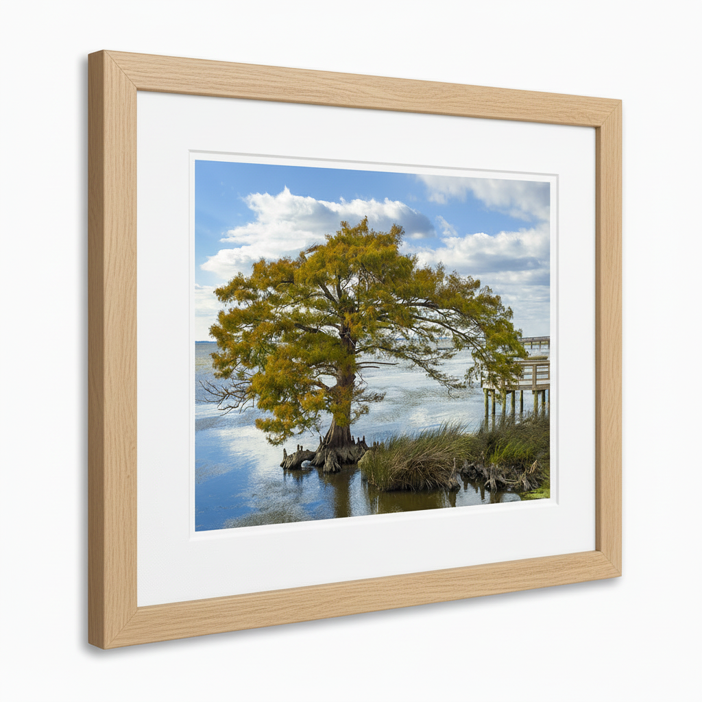 Cypress Tree on the Sound - Light Oak Frame Same Size