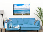 Serenity on the Ocean - Mixed Media -Canvas Wrap on Living Room Wall - Blue Sofa