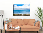 Serenity on the Ocean - Mixed Media -Canvas Wrap on Living Room Wall - Beige Sofa