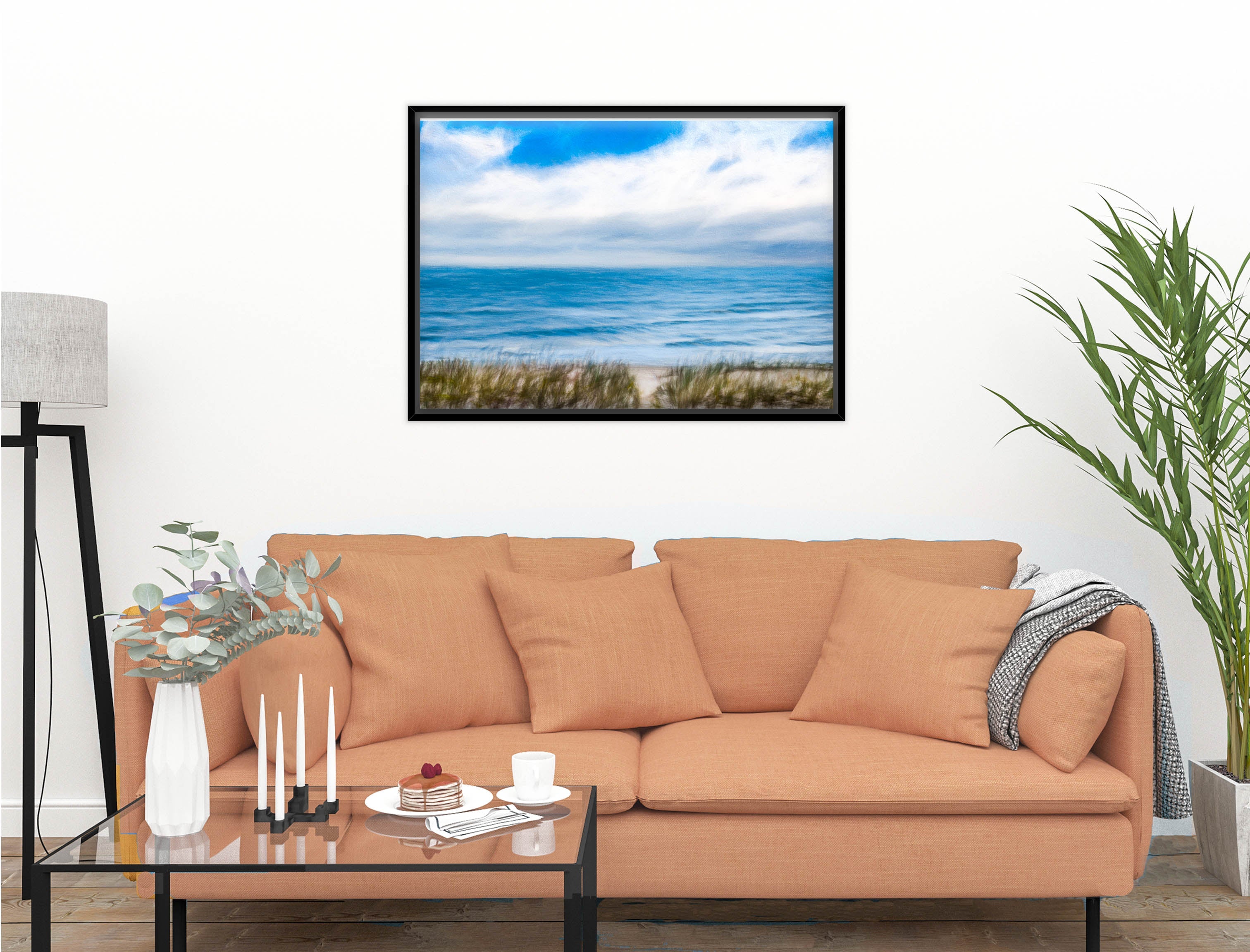 Serenity on the Ocean - Mixed Media -Canvas Wrap - Black Frame on Living Room Wall-1