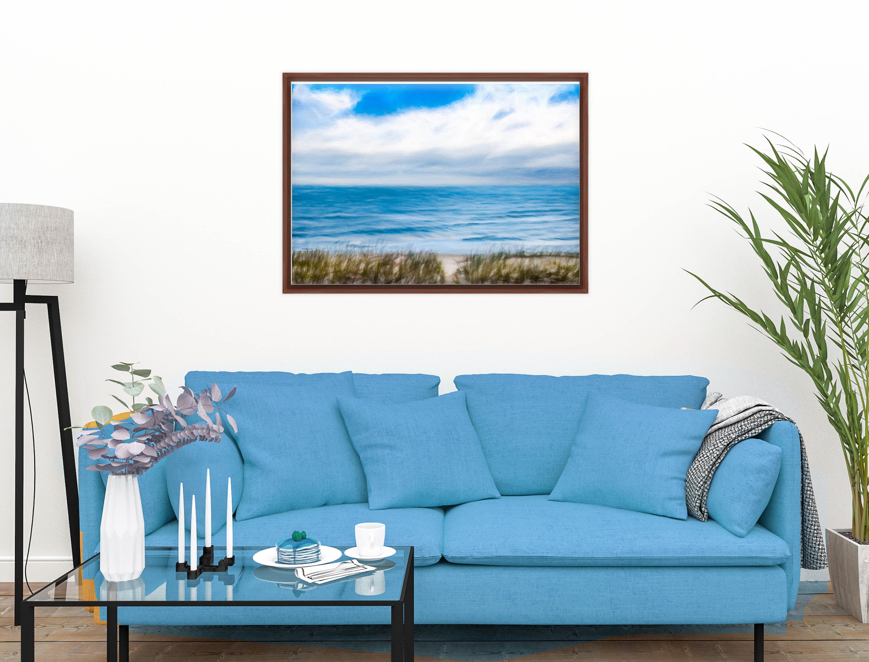 Serenity on the Ocean - Mixed Media -Canvas Wrap - Mahogany Frame on Living Room Wall-2