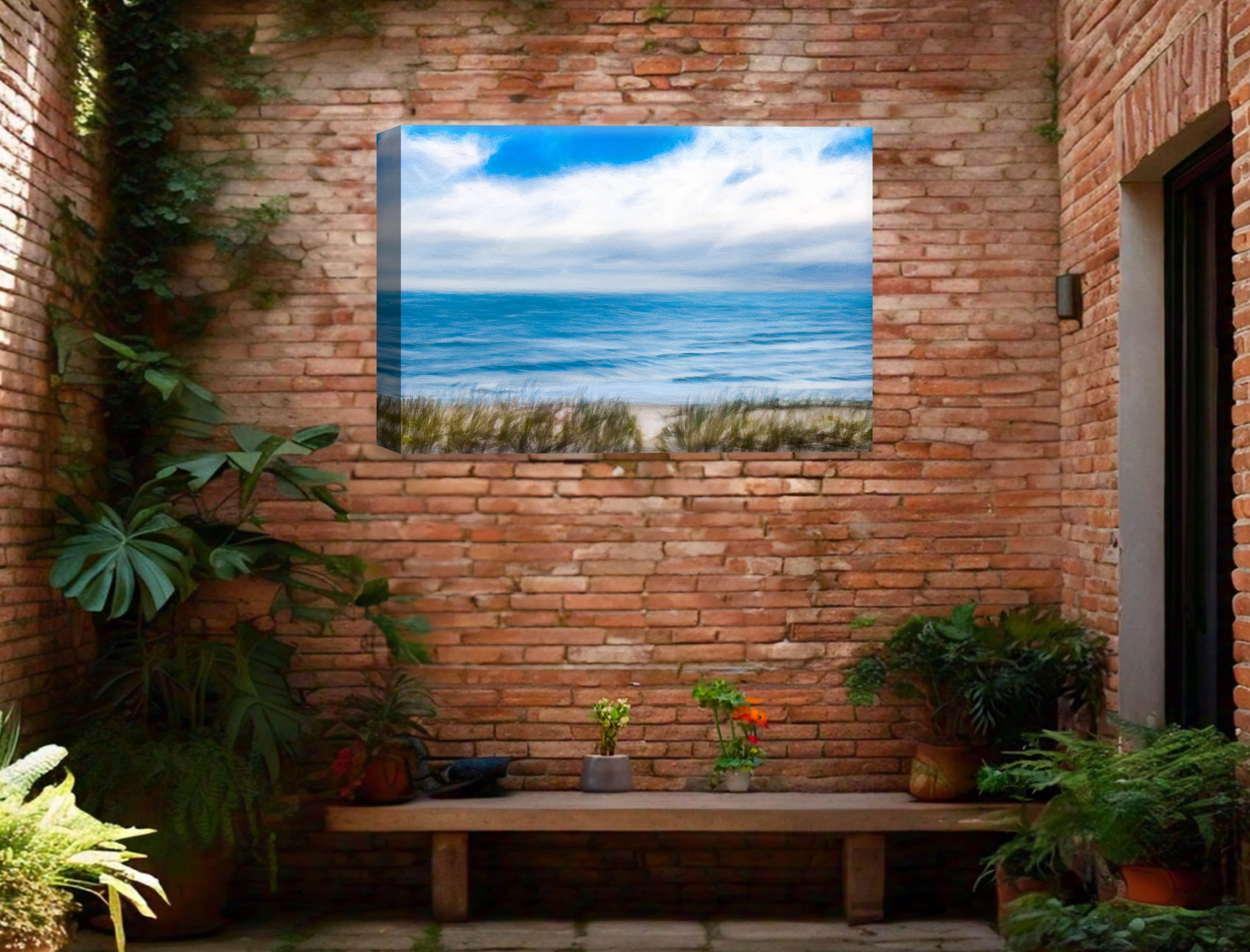 Serenity on the Ocean - Mixed Media -Canvas Wrap - Waterproof on Patio 3 Wall