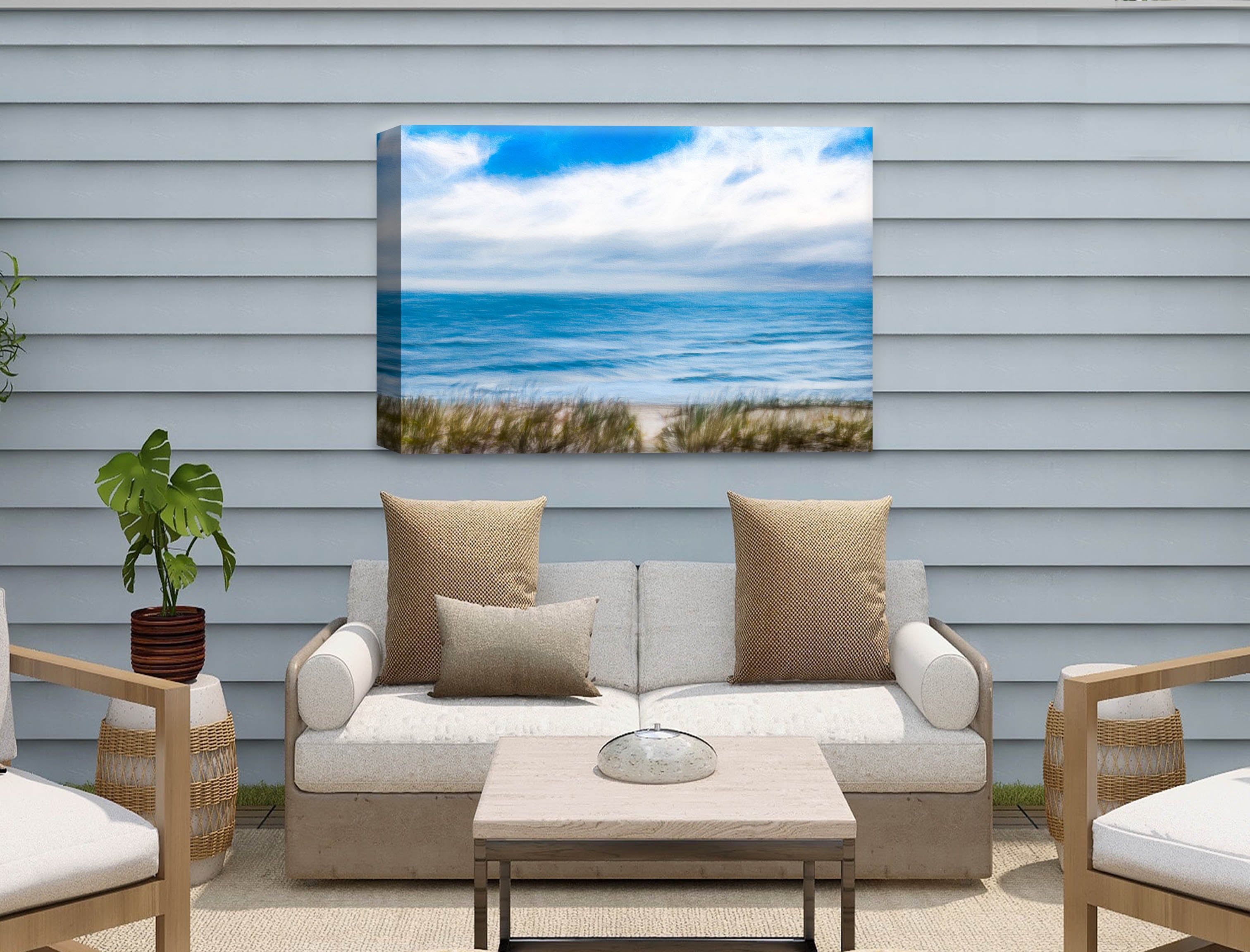 Serenity on the Ocean - Mixed Media -Canvas Wrap - Waterproof on Patio 1 Wall