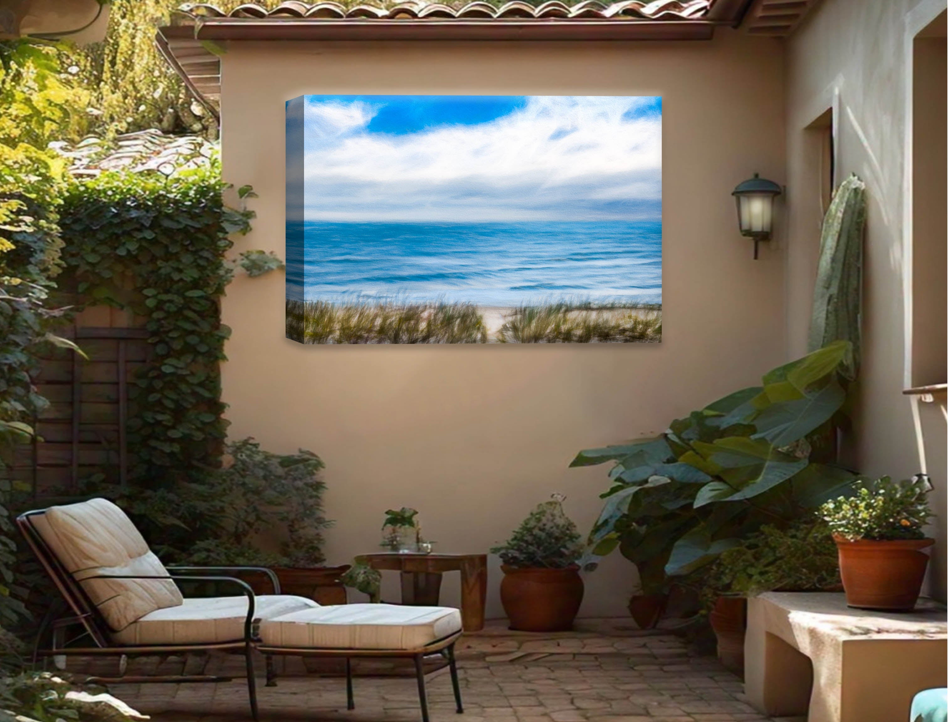Serenity on the Ocean - Mixed Media -Canvas Wrap - Waterproof on Patio 4 Wall