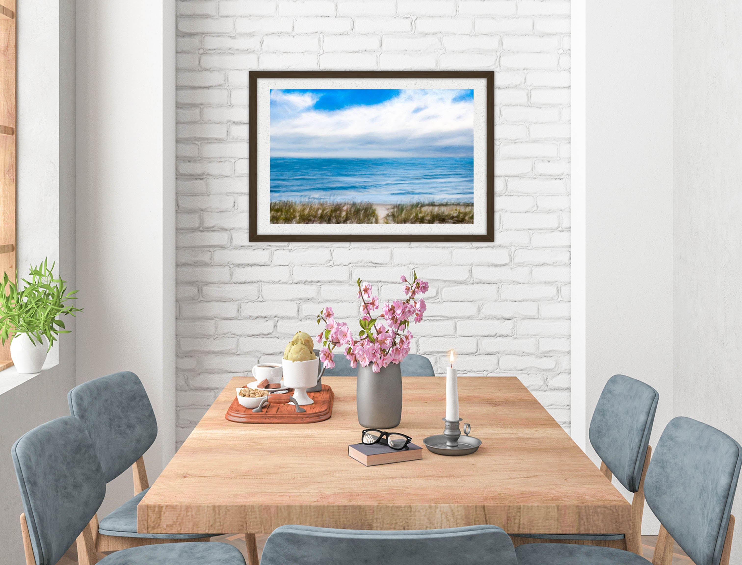 Serenity on the Ocean - Mixed Media -Framed Photo - Black on Dining Room Room Wall
