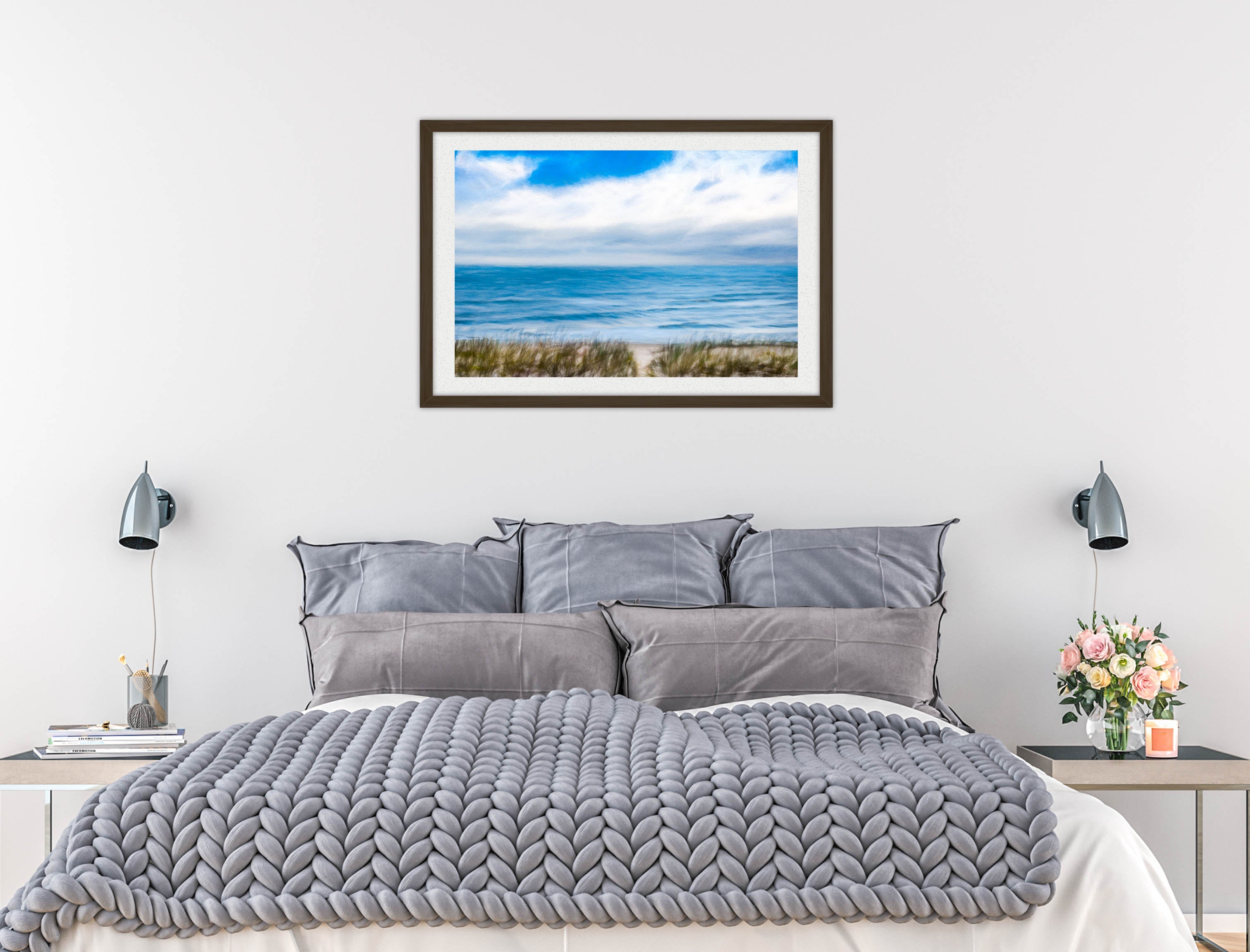 Serenity on the Ocean - Mixed Media -Framed Photo - Black Frame on Bedroom Wall