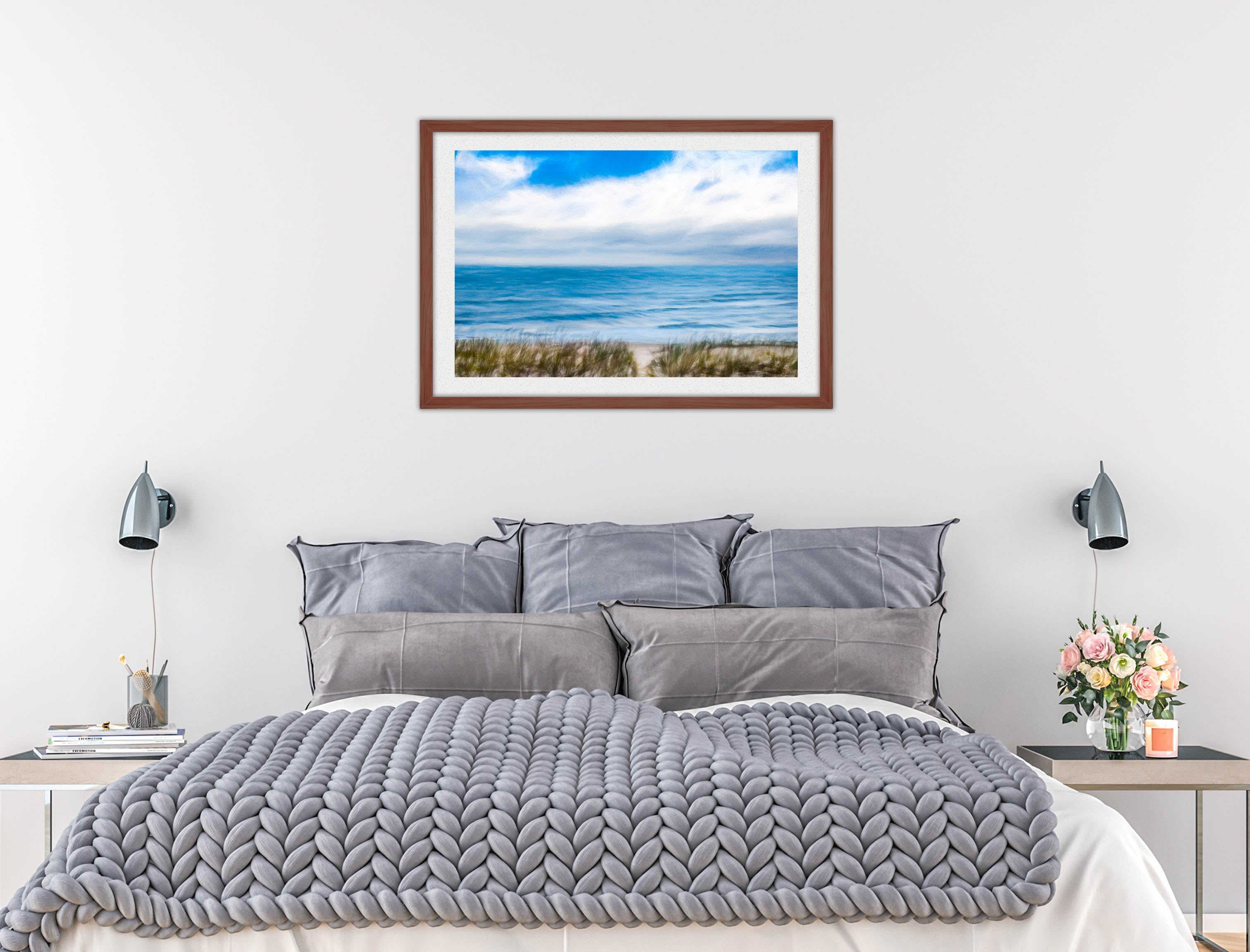 Serenity on the Ocean - Mixed Media -Framed Photo - Mahogany Frame on Bedroom Wall
