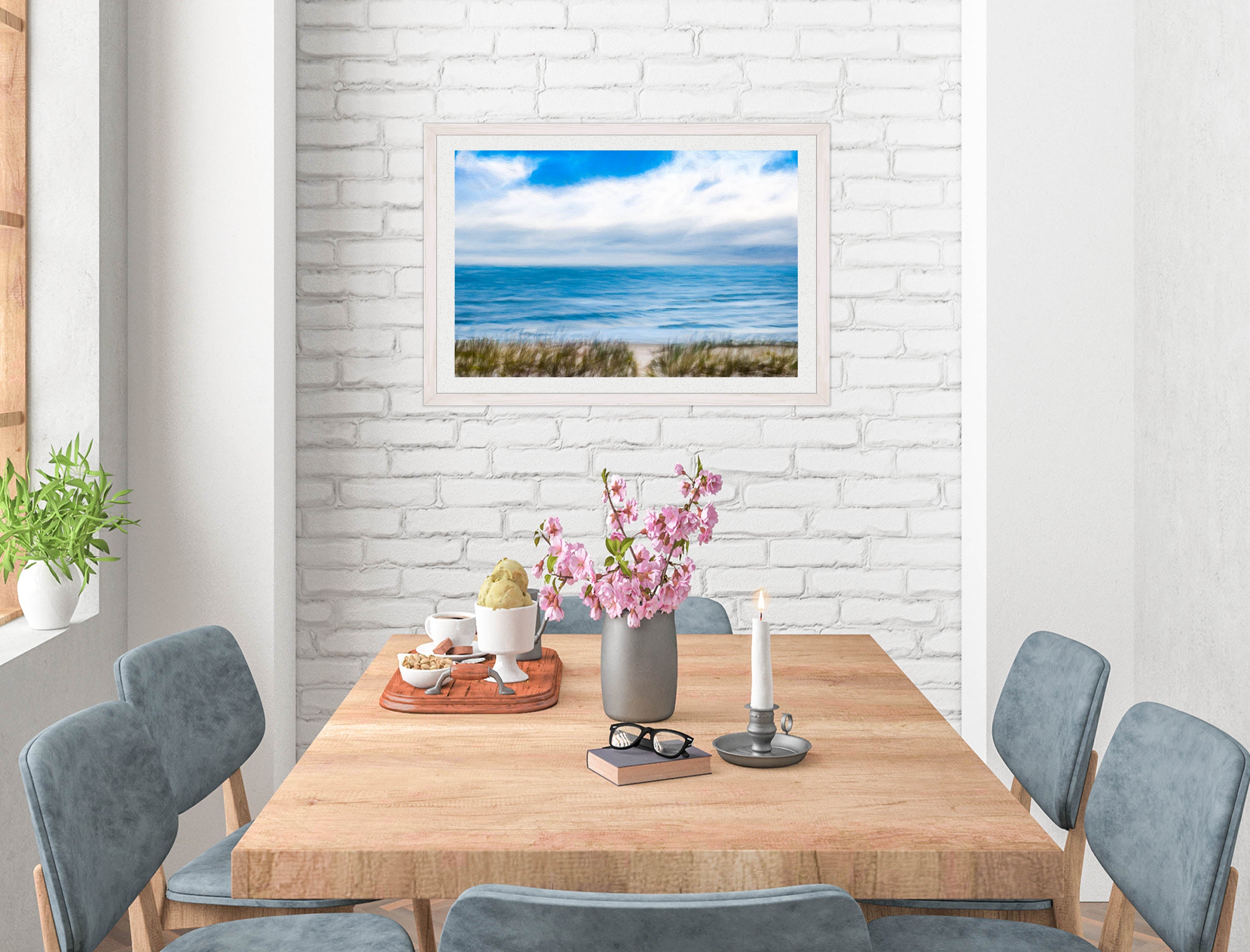 Serenity on the Ocean - Mixed Media -Framed Photo - White on Dining Room Room Wall