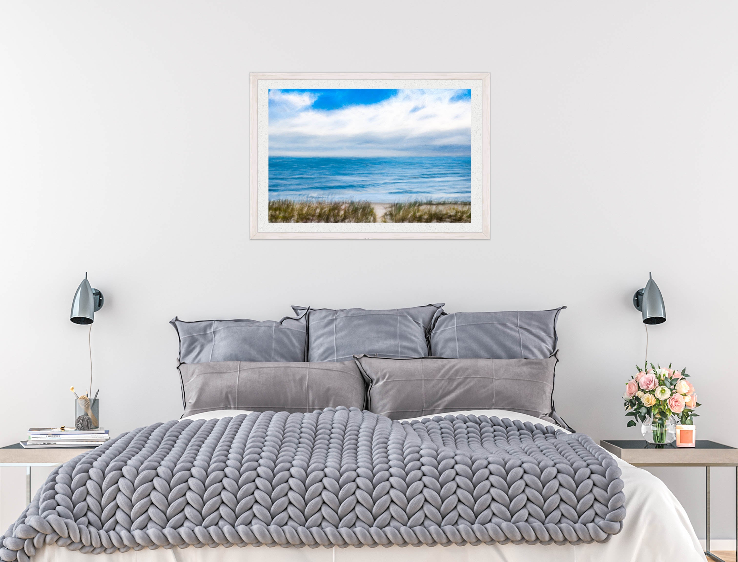 Serenity on the Ocean - Mixed Media -Framed Photo - White on Bedroom Wall