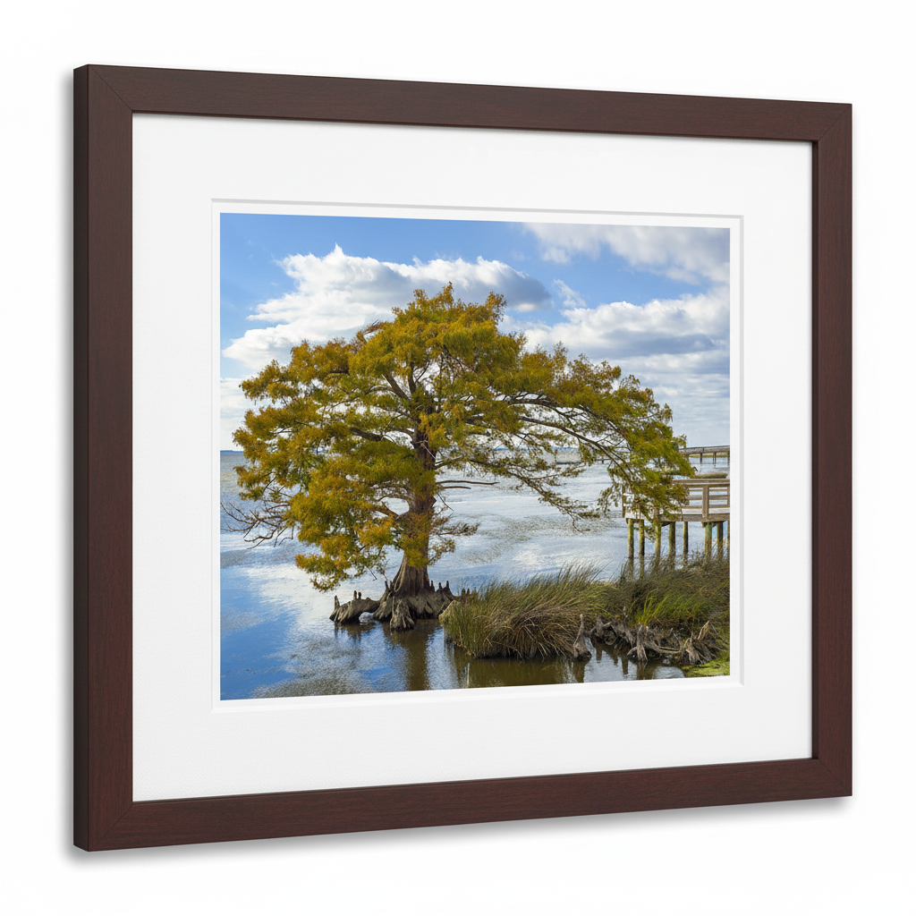 Cypress Tree on the Sound - Espresso Frame