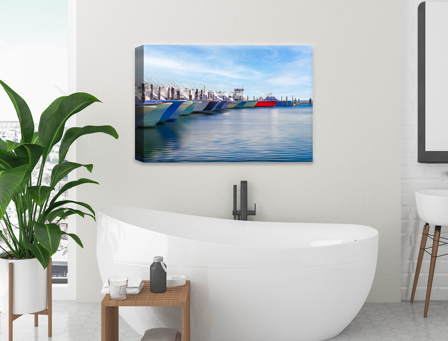 Fishing on the Atlantic - Evening on the Pond - Canvas Wrap on Bathroom Wall