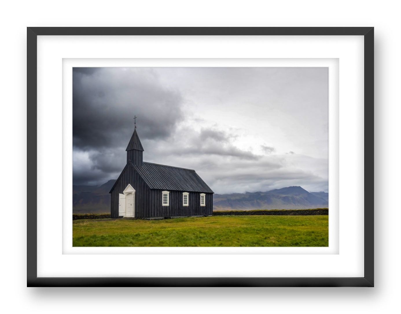 Black Church printed on fine art paper, framed on a black frame and matted.