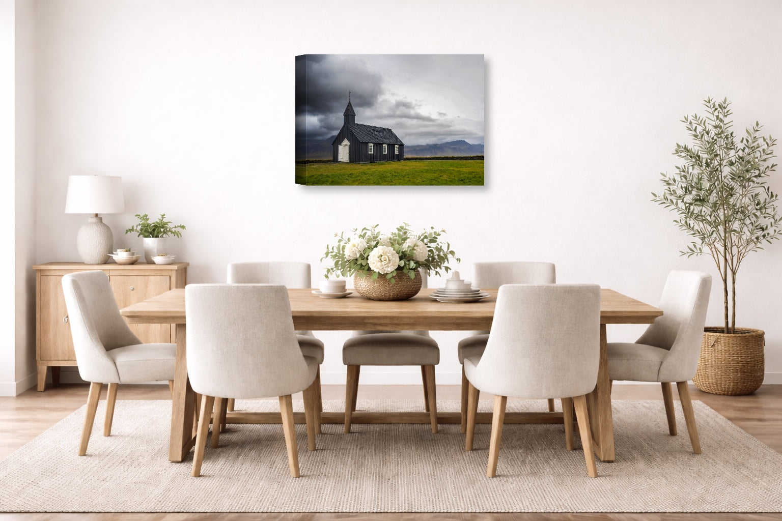 Black Church printed on canvas wall art displayed on a wall in the dinning room