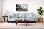 Black Church - Iceland printed on canvas wall art displayed above a couch in a living room