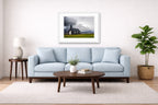Black Church - Iceland printed on fine art paper, framed on a white frame and matted. Hung on a living room wall.