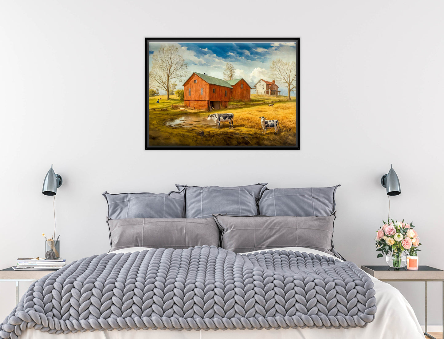 Farm Image - Canvas Wrap - Black Frame on Bedroom Wall