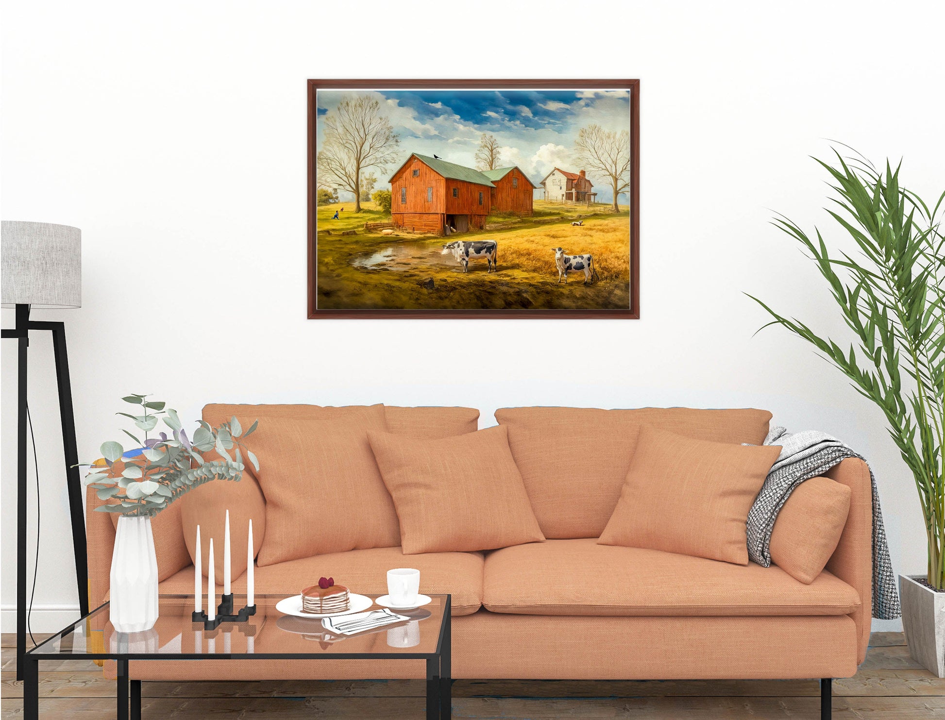 Farm Image - Canvas Wrap - Mahogany Frame on Living Room Wall-1