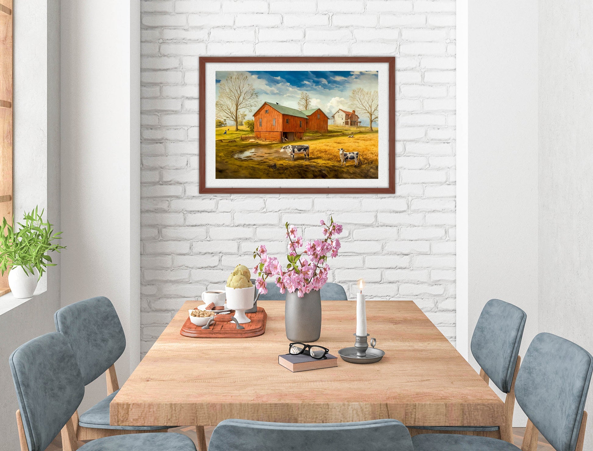 Farm Image - Framed Photo - Mahogany on Dining Room Room Wall