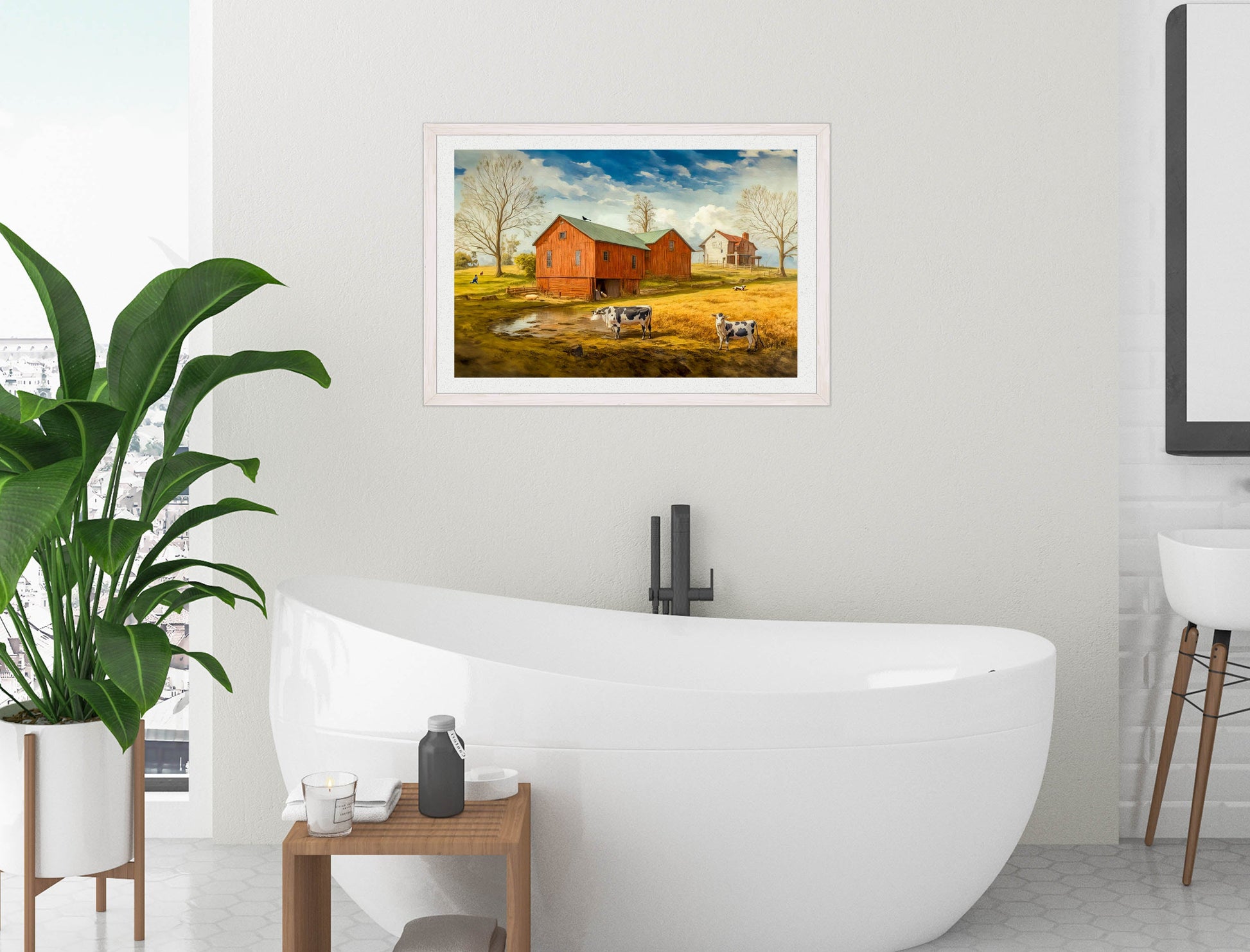 Farm Image - Framed Photo - White Frame on Bathroom Wall