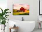Painting of a Red Barn standing on a Field.  Printed on Waterproof Canvas.  Hanging on Bathroom Wall. 