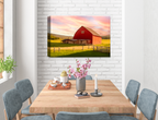 Painting of a Red Barn standing on a Field.  Printed on Waterproof Canvas.  Hanging on Dining Room Wall. 