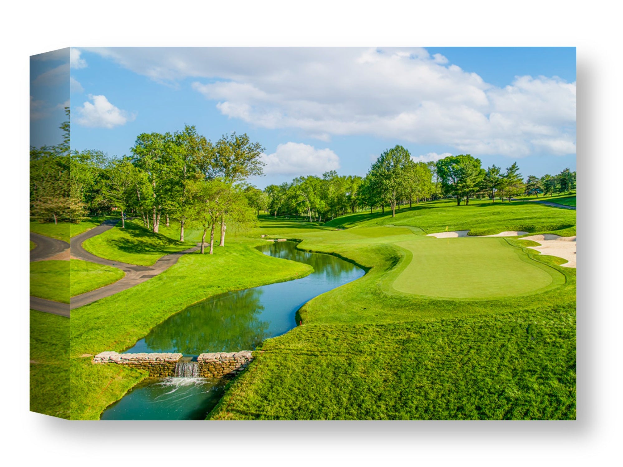 Green fairway at the 15th hole of Muirfield Village Golf Club printed on water resistant canvas wrapped on a wood frame