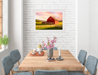 Painting of a Red Barn standing on a Field.  Printed on Fine Art Paper - Matted and White Frame. Hanging on Dining Room Wall - 3