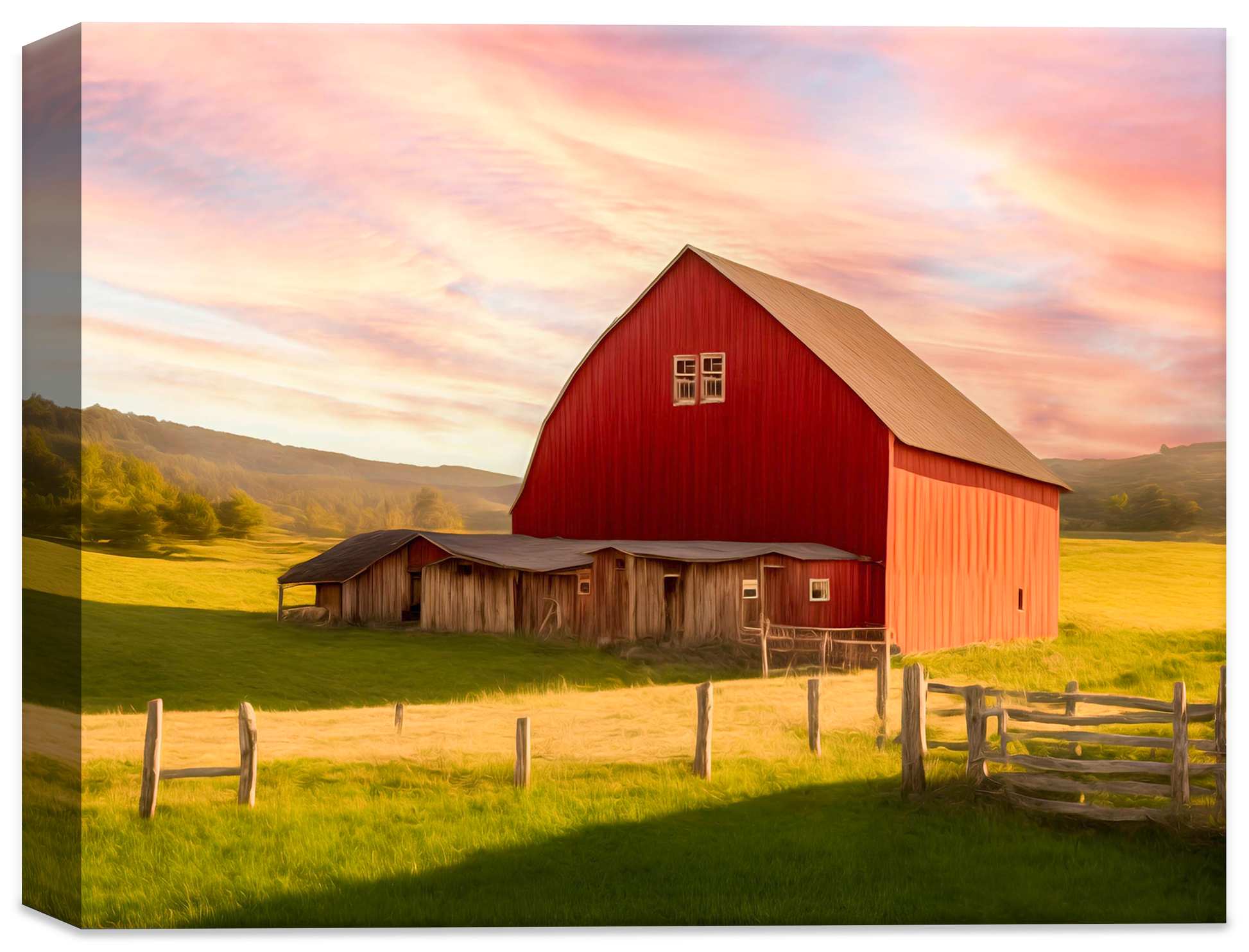 Painting of a Red Barn standing on a Field.  Printed on Waterproof Canvas.