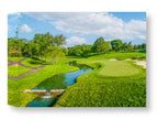 Green fairway at the 15th hole of Muirfield Village Golf Club printed on water resistant canvas and mounted on a waterproof frame.
