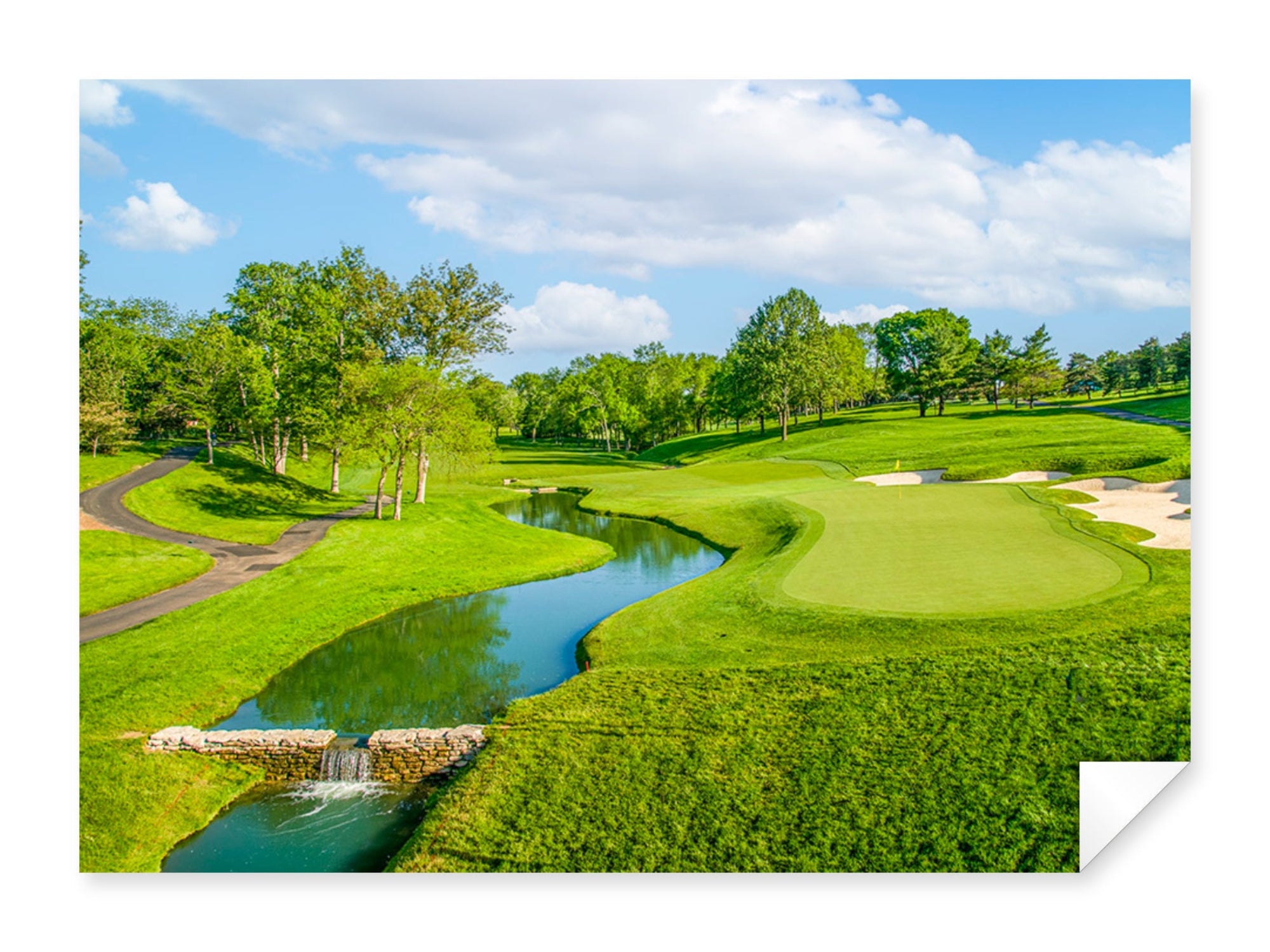 Green fairway at the 15th hole of Muirfield Village Golf Club printed on fine art paper. 