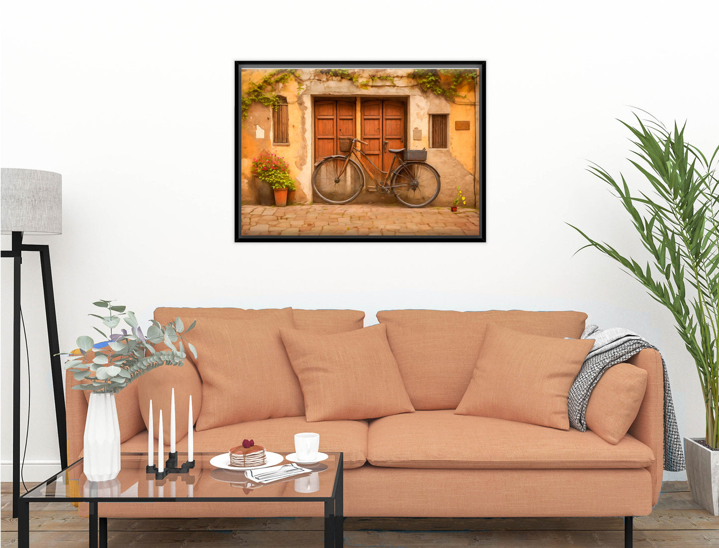 Vintage Bicycle - Canvas Wrap - Black Frame on Living Room Wall-1