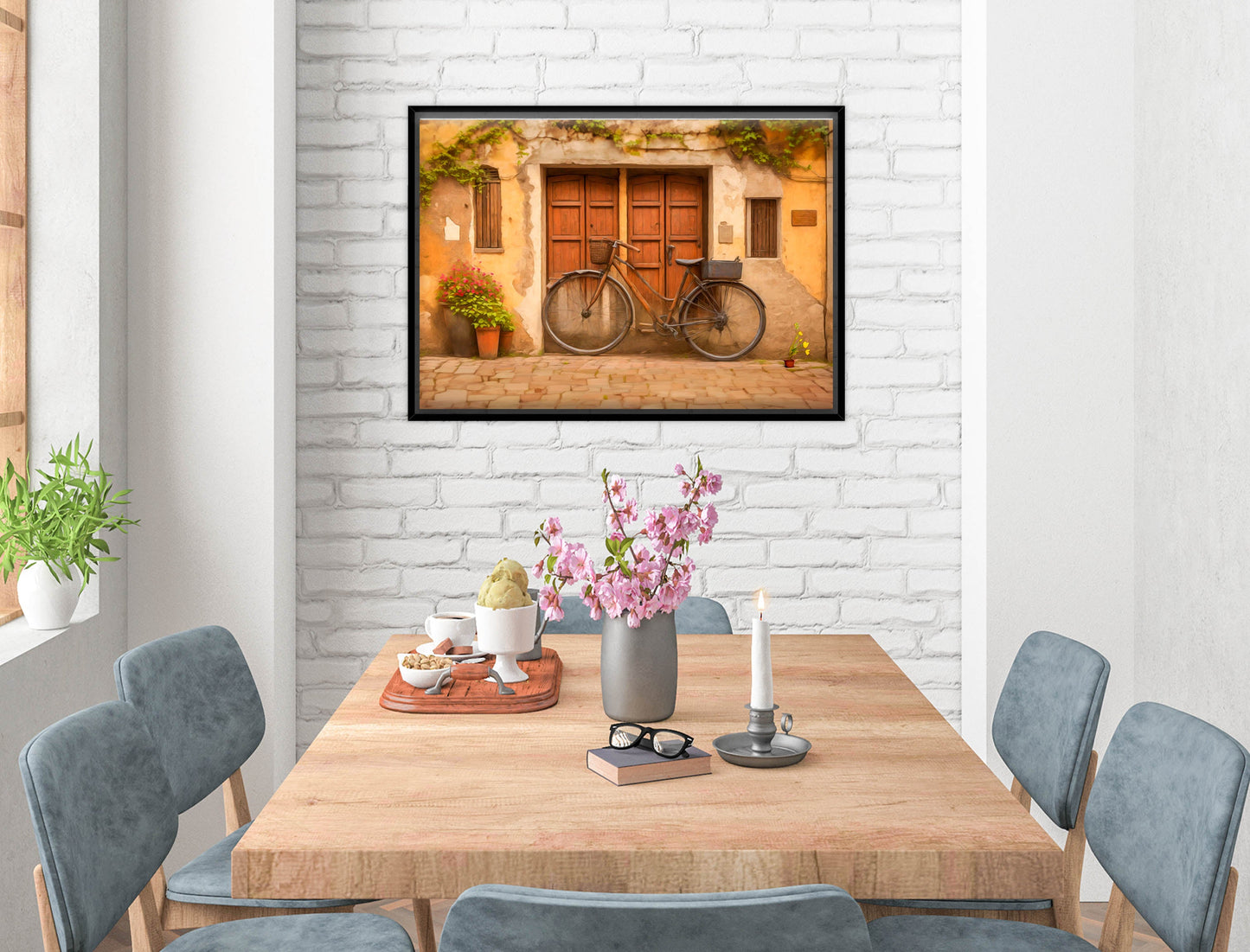 Vintage Bicycle - Canvas Wrap - Black Frame on Dining Room Room Wall