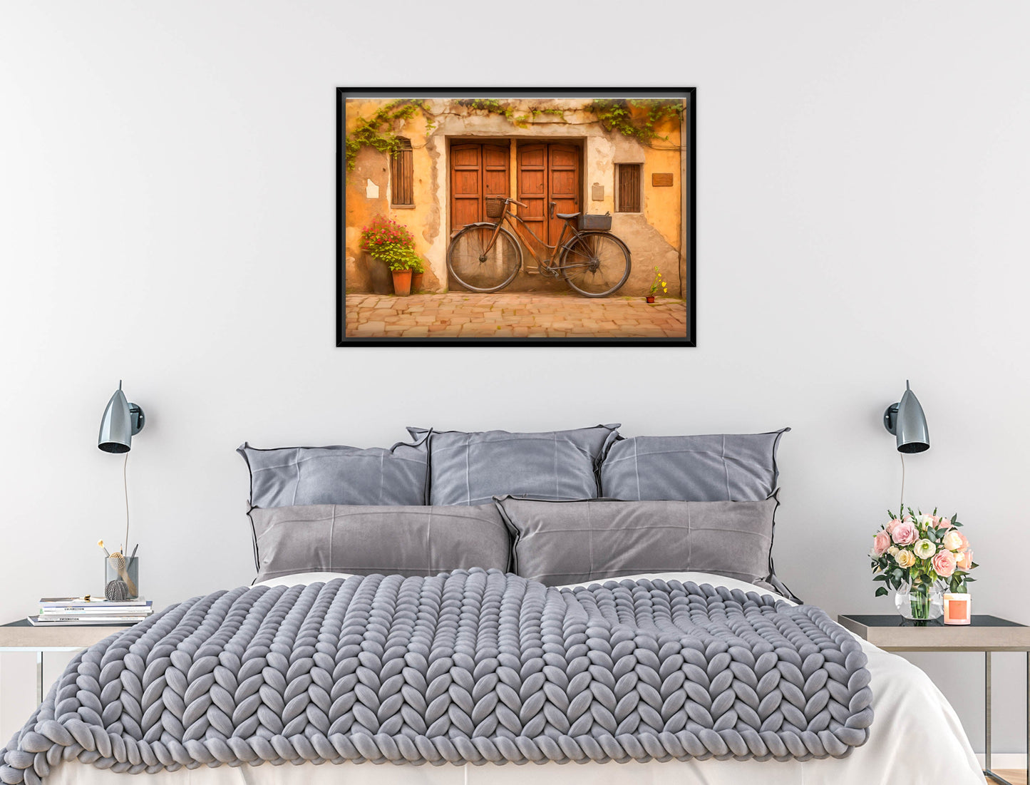 Vintage Bicycle - Canvas Wrap - Black Frame on Bedroom Wall