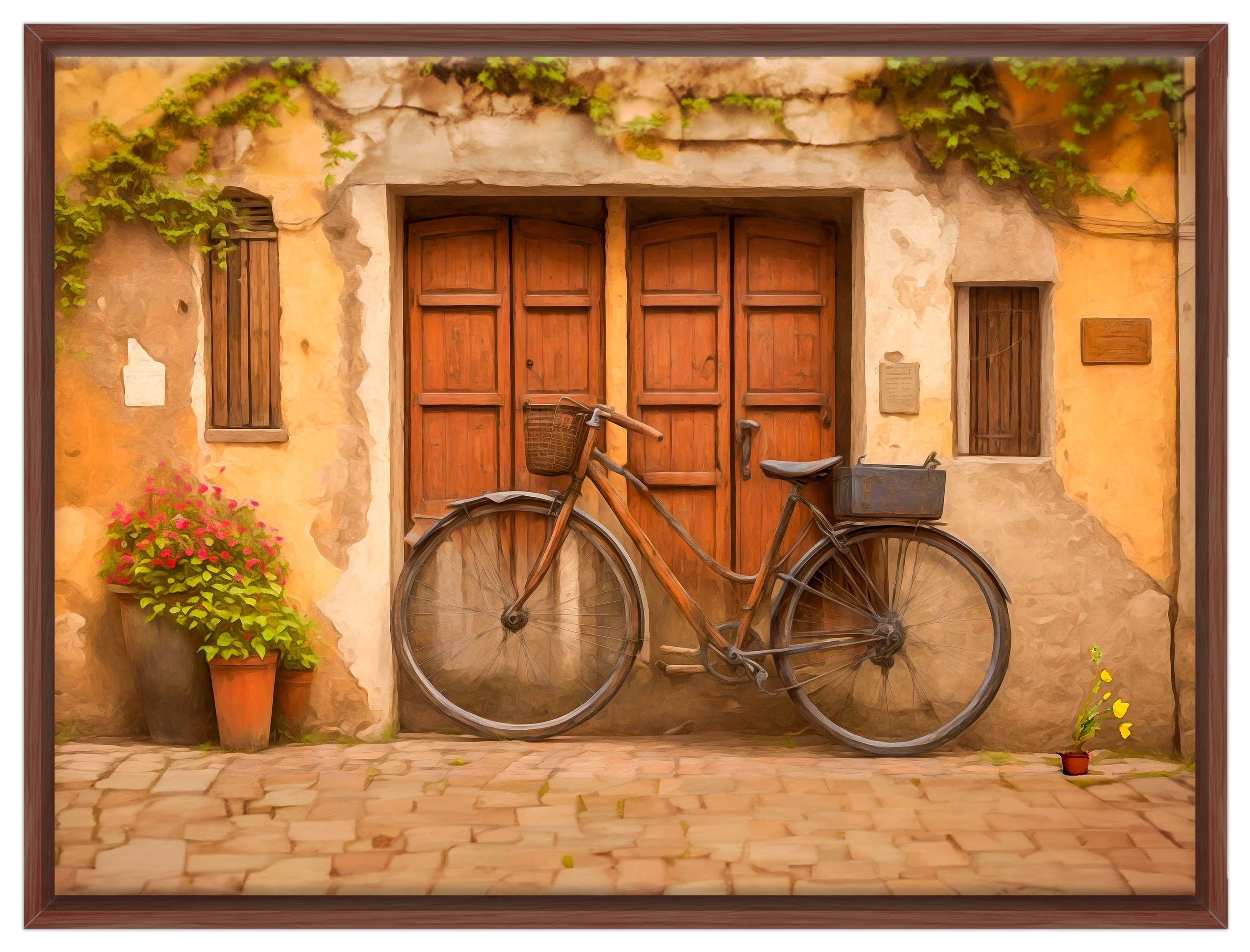 Vintage Bicycle - Canvas Wrap - Mahogany Frame