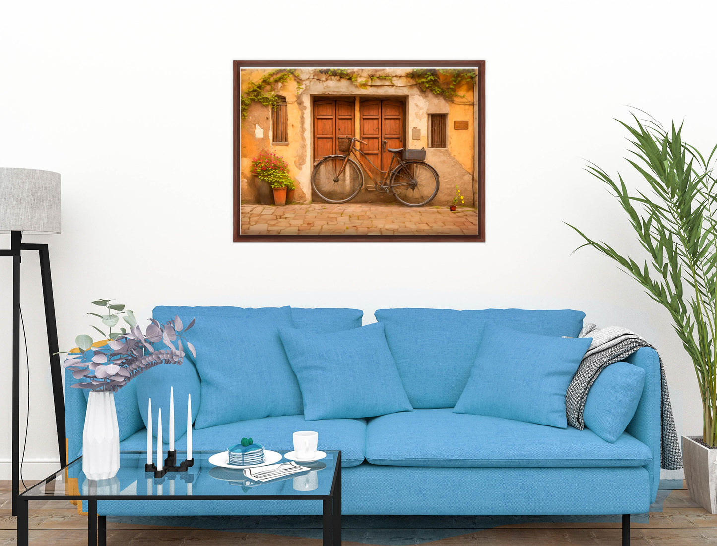 Vintage Bicycle - Canvas Wrap - Mahogany Frame on Living Room Wall-2